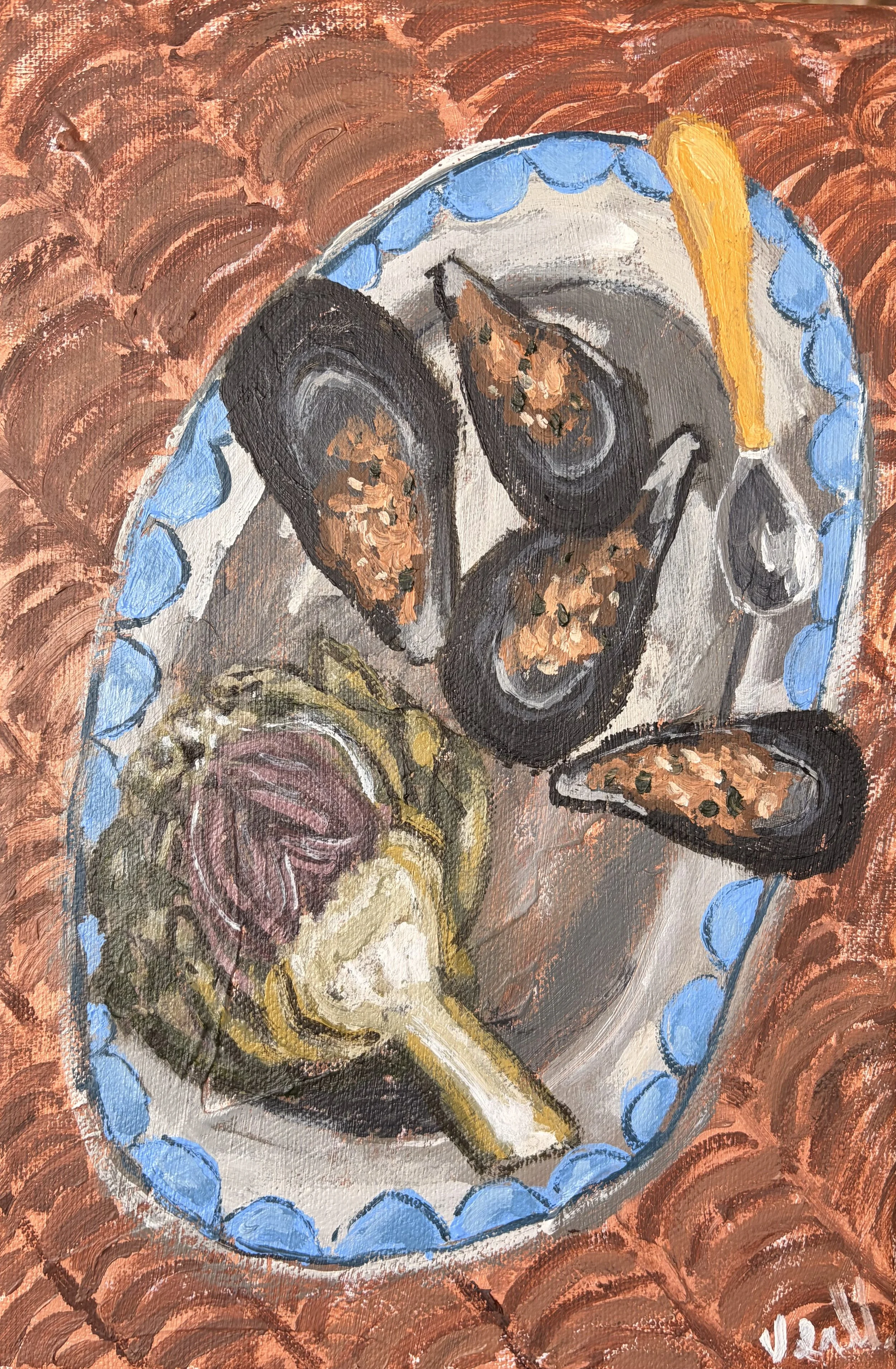 20x30 mussels and half an artichoke.jpeg