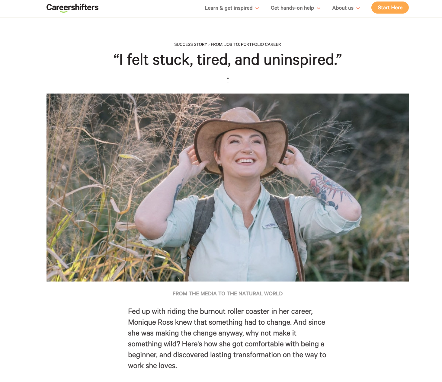 Careershifters article: From the media to the natural world