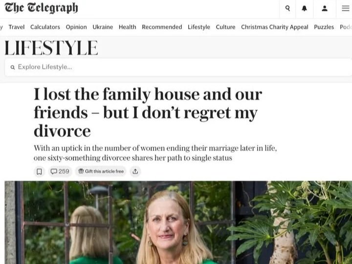 The Telegraph article on grey divorce featuring relationship coach Nicole Everingham.
