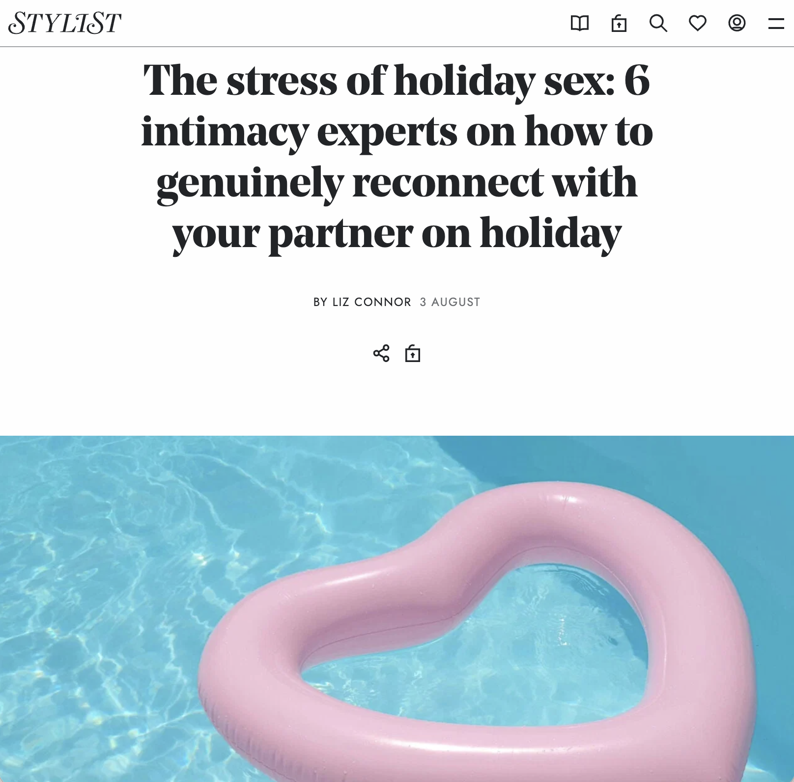 Stylist article featuring relationship coach Nicole Everingham on intimacy and reconnecting with your partner on holiday