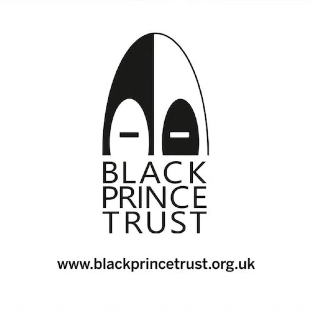 Logo of Black Prince Trust featuring stylized black and white face with closed eyes and the text 'Black Prince Trust' below, and website www.blackprincetrust.org.uk.