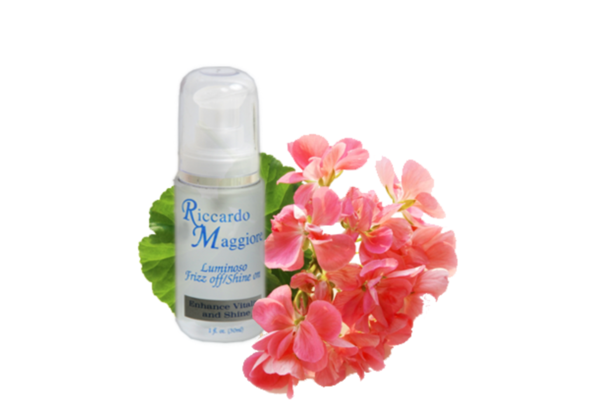 Hair product labeled "Riccardo Maggiore" with pink flowers and green leaves.