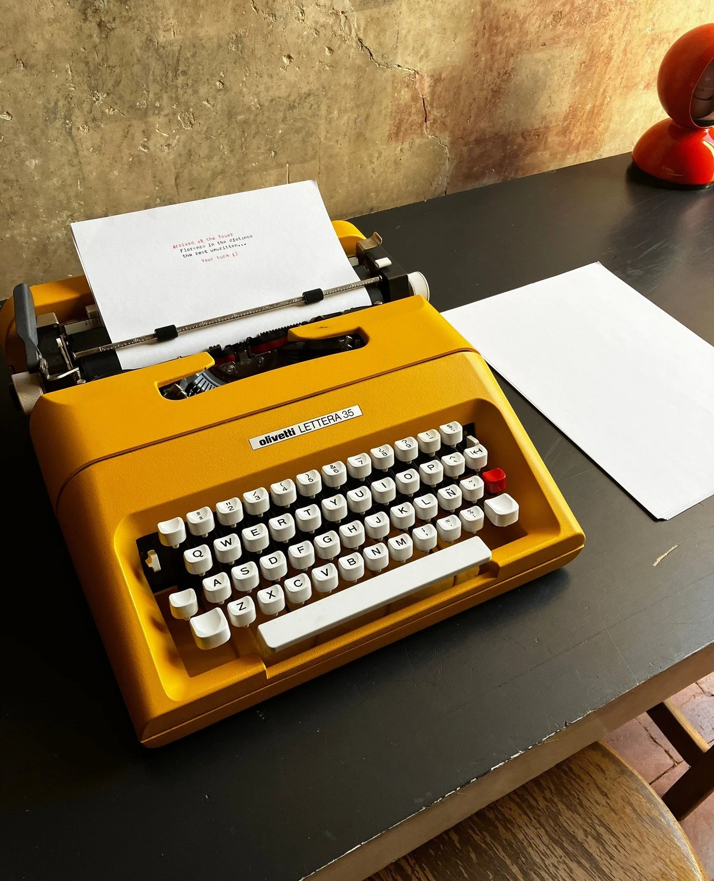 A new arrival at Torre di Sopra and a true design icon. ⁠
⁠
The Olivetti Lettera 35, designed by Mario Bellini in 1972, embodies the timeless balance between form and function. Compact yet bold, its bright yellow shell brings a touch of Italian moder