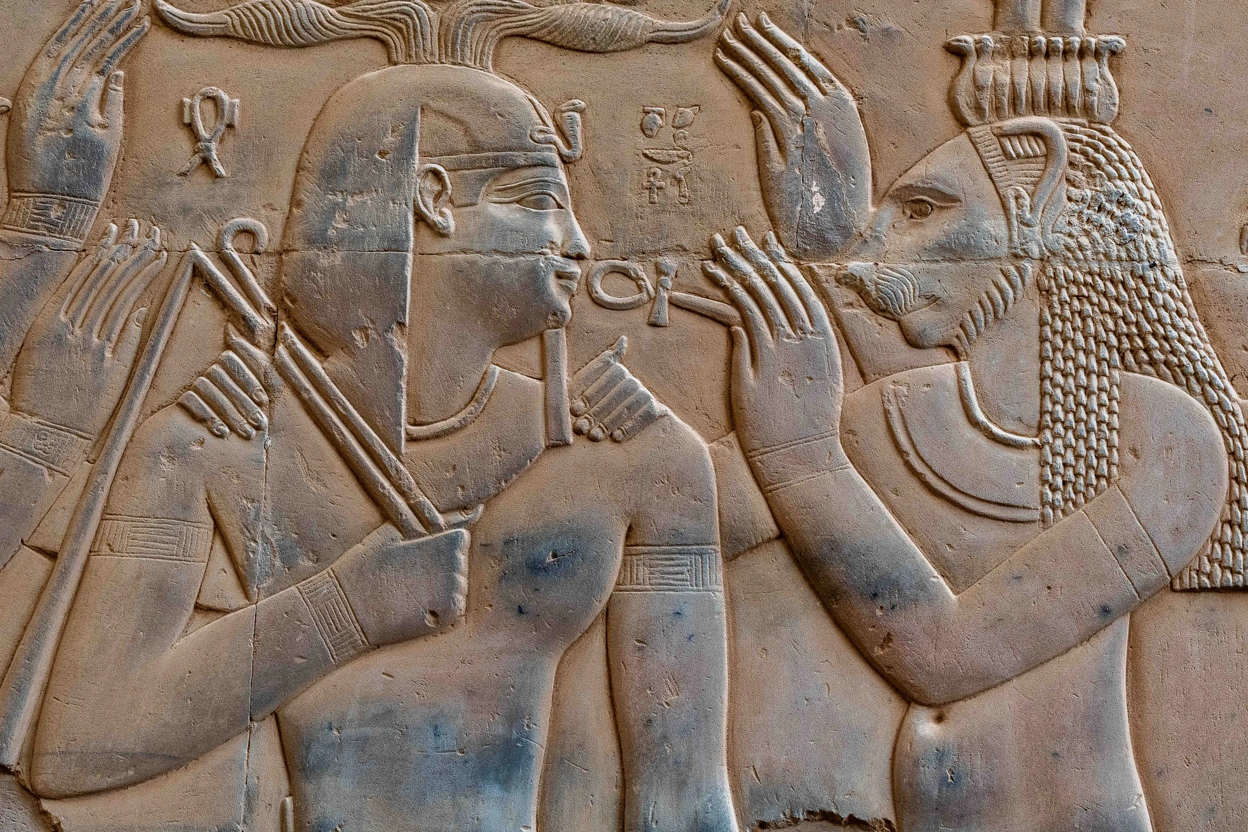 Relief of deities in adoration — Ptolemaic reliefs combining traditional pharaonic iconography with Greek-era workmanship.