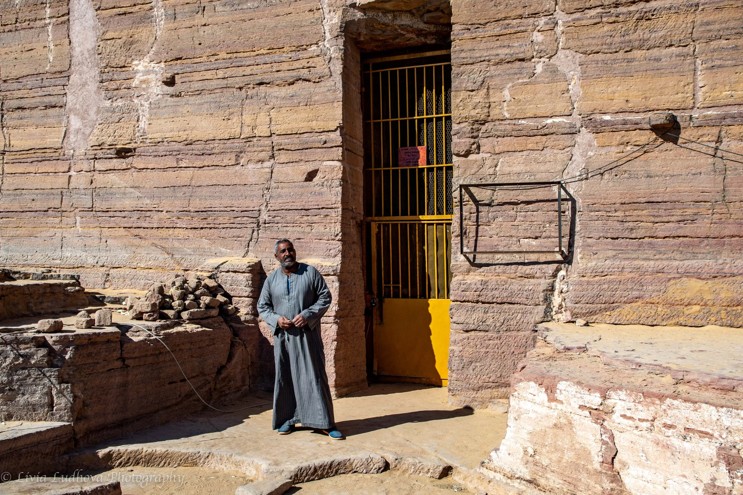 Entrance to the Tomb of Sarenput II, who was an ancient Egyptian monarch during the reign of pharaohs Senusret II and Senusret III of the 12th Dynasty (1971-1928 BC). Mekhu was  killed  during an expedition in Nubia and the his son, Sabni,  made effo