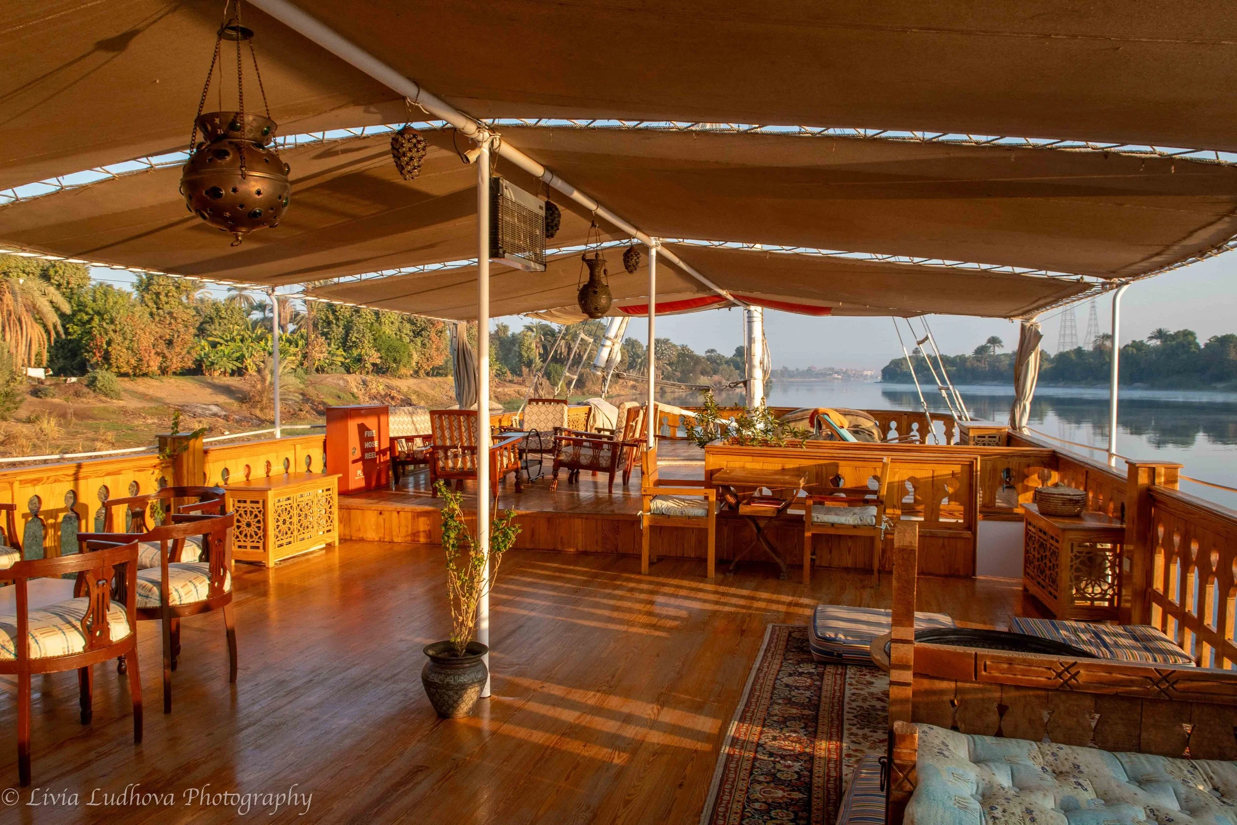 Upper deck floded in golden light.