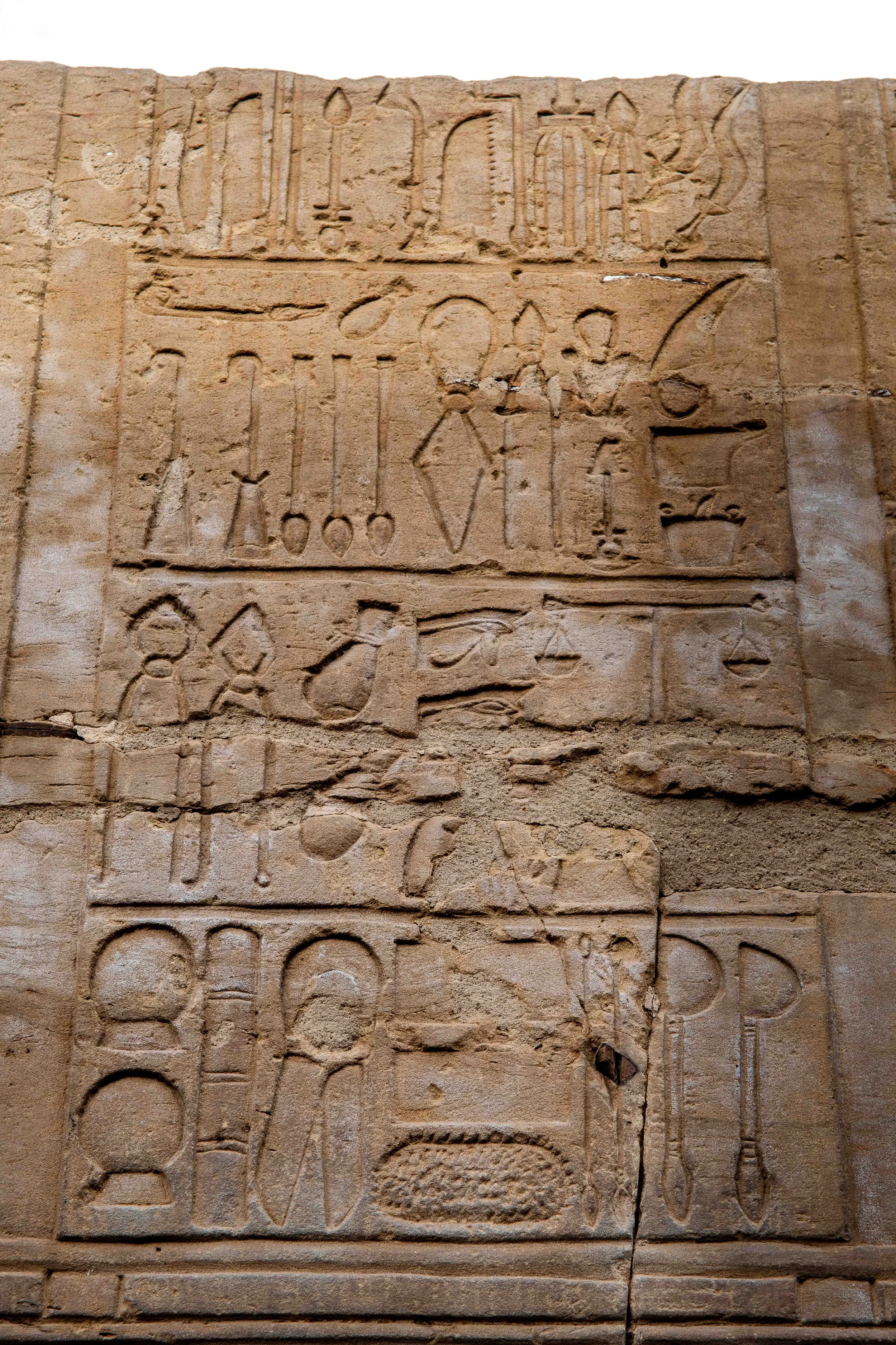 Medical instruments relief — Famous Kom Ombo panel depicting surgical tools, rare in ancient Egyptian art.