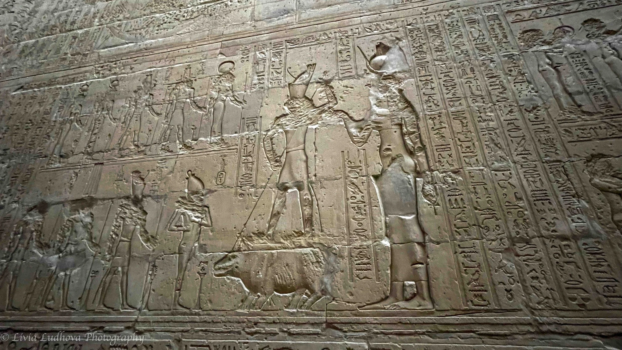 Horus defeating chaos and restoric cosmic orde (maa't) after Sethi killed his father, Osiris.