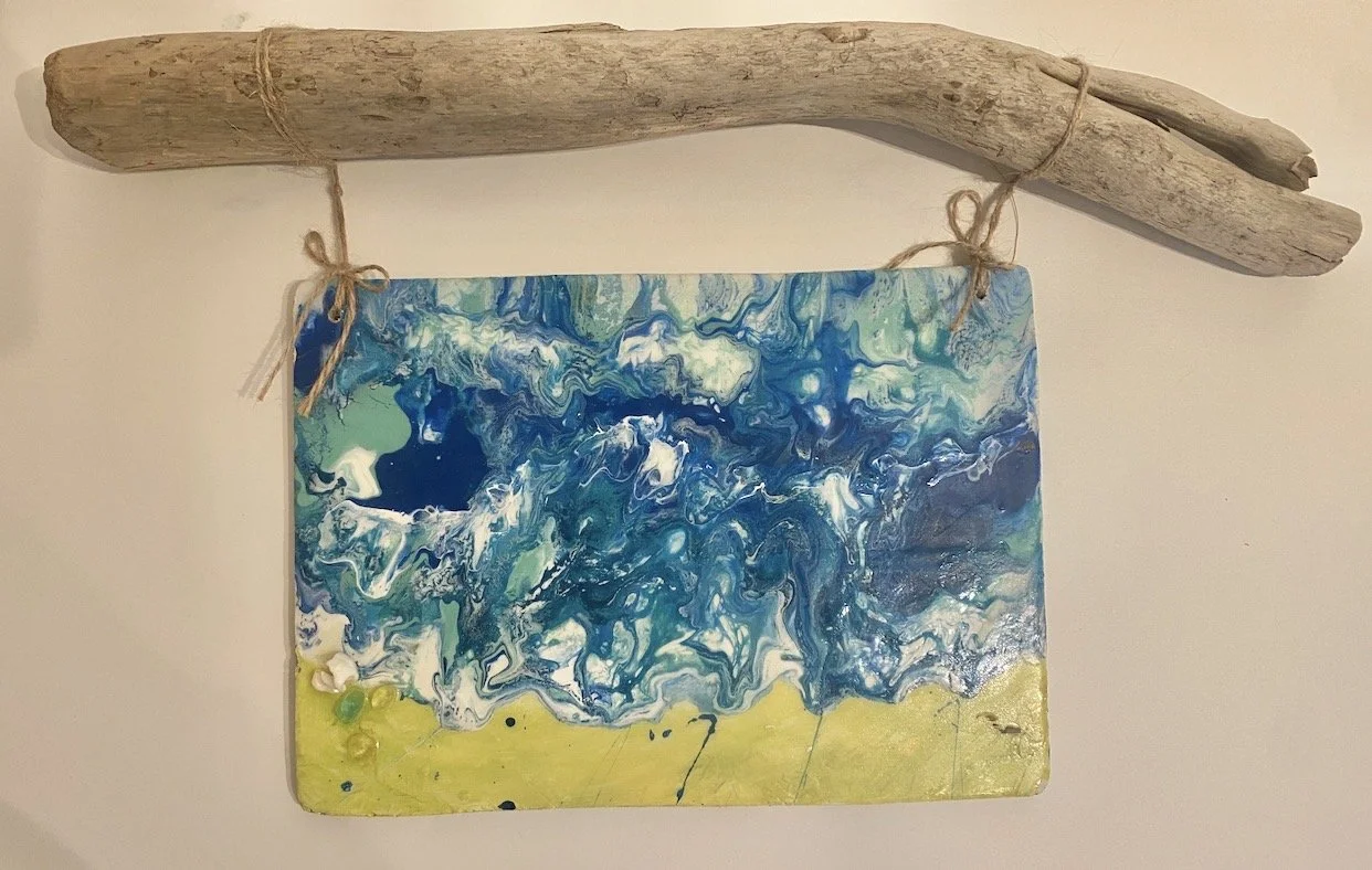 Acrylic Pour Seascape & Driftwood Art
