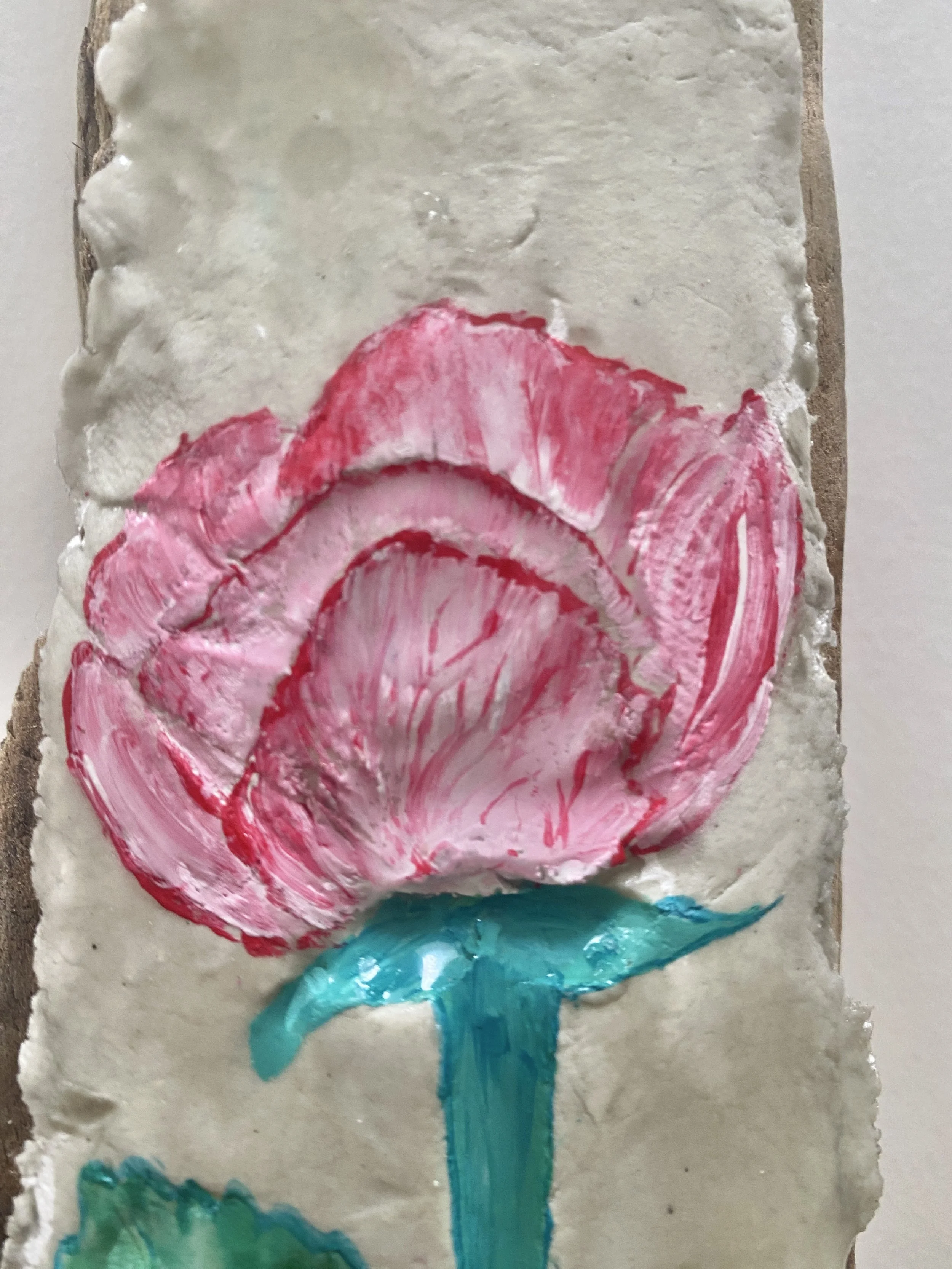Botanical Imprinted Dry Clay Rose On Driftwood