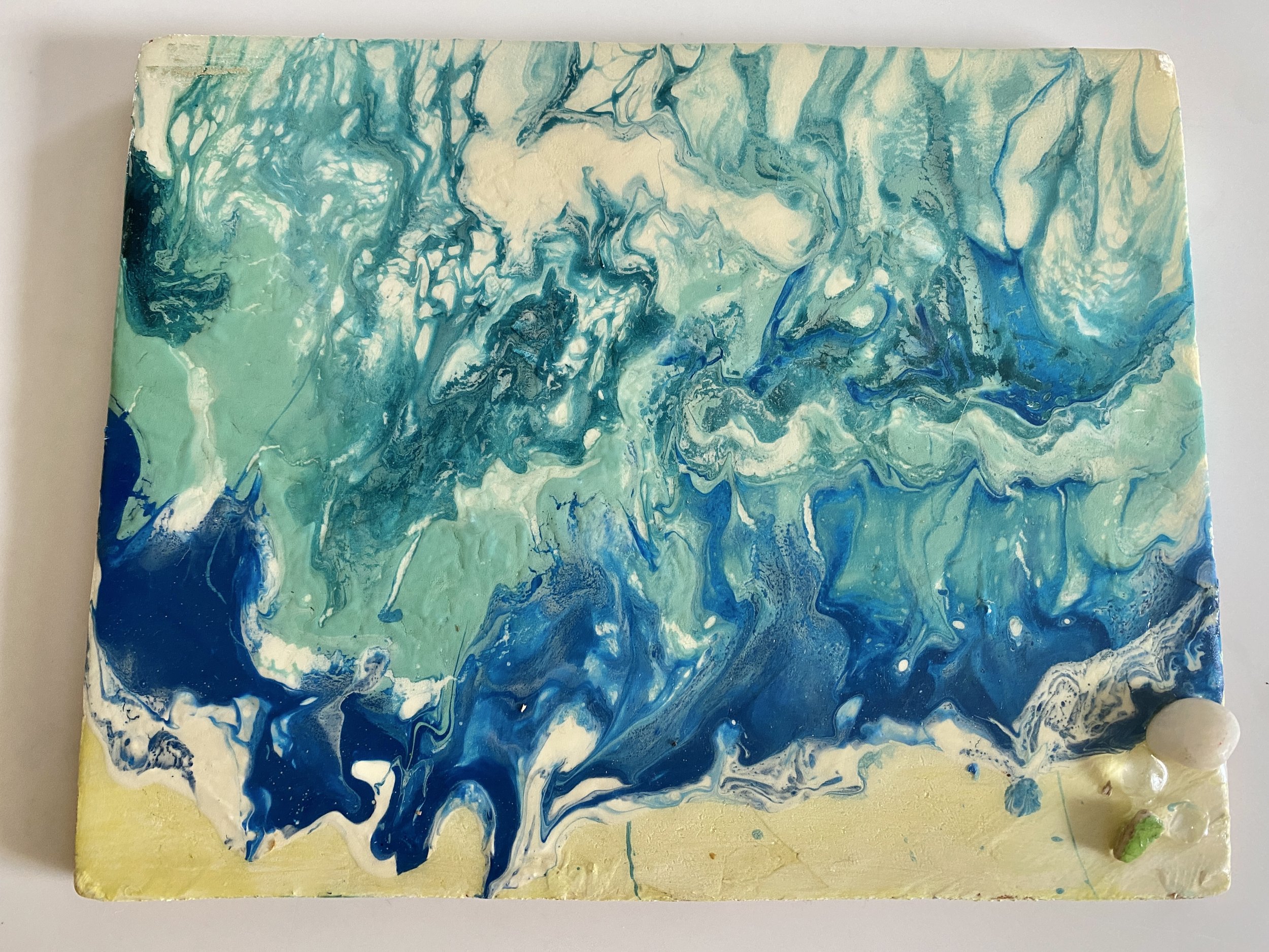 Tranquil Seascape Acrylic Pour Art on Reclaimed Board