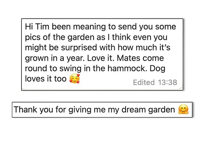 Just received this lovely message from a garden I completed last year. After just one growing season it looks Amazing. Delighted when I hear clients are enjoying the gardens I&rsquo;ve designed and built. Makes me feel all warm inside 😍

#gardendesi