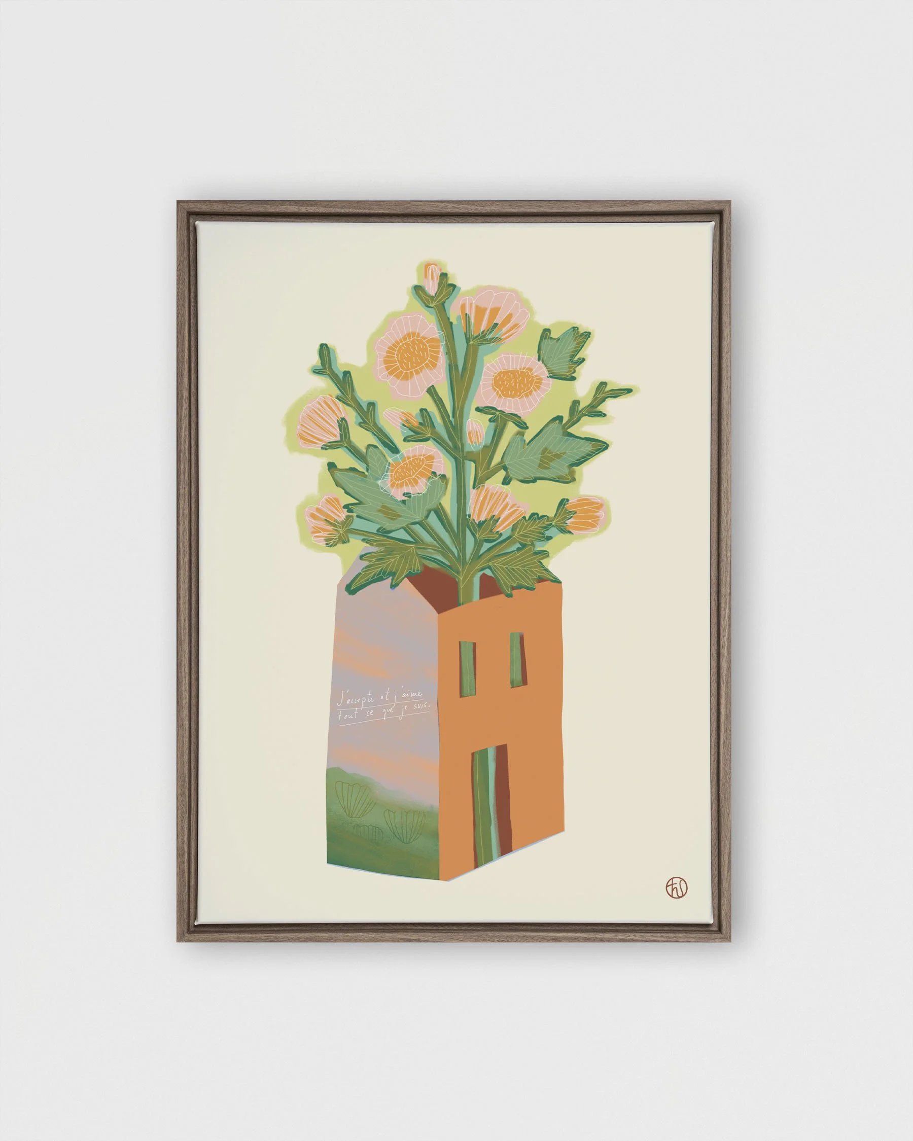 oeuvre_j'accepte tout ce que je suis_impressions sur toile_cadre bois foncé.jpg