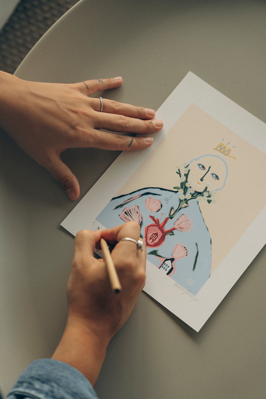 Dame de coeur en impression sur papier en série limitée signée à la main