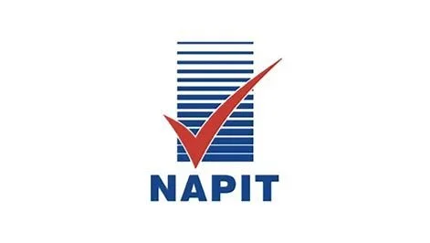 NAPIT logo with a red check mark over a blue and white striped background.