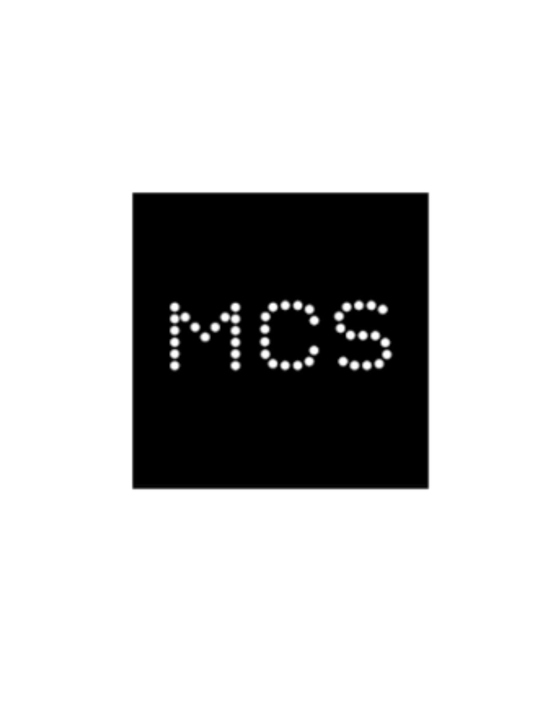 MCS logo with Black square with white dotted letters spelling 'MCS'