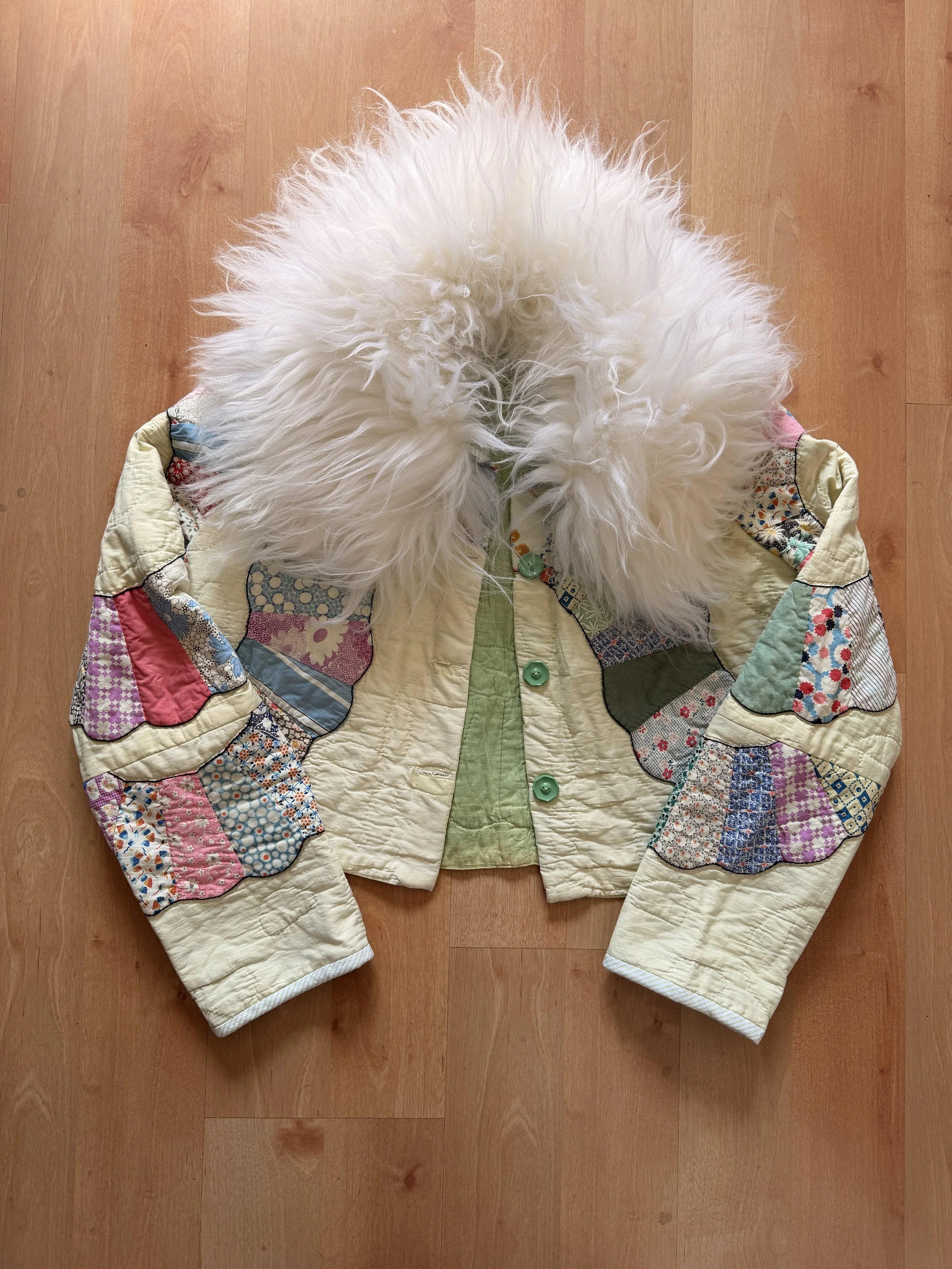 Plumridge Cropped Quilt Coat with Shearling Collar