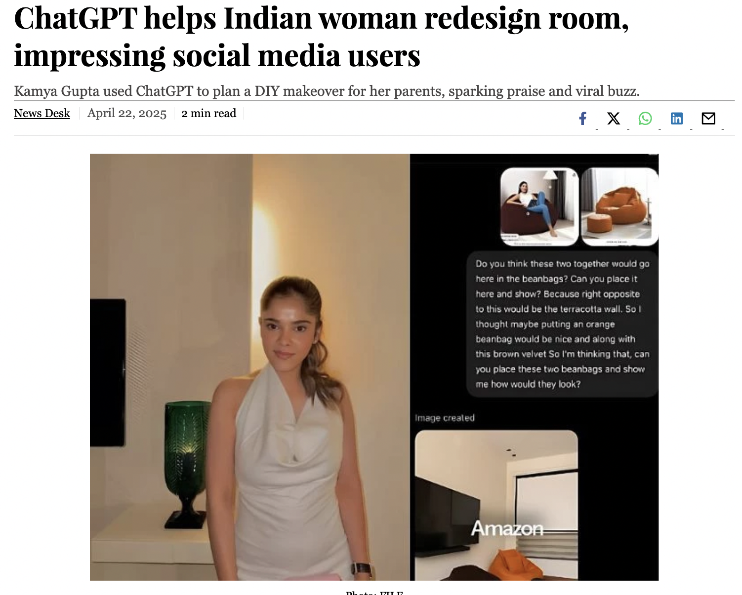 A young woman with light brown hair tied back, wearing a sleeveless cream-colored top, standing next to a green decorative vase on a white table, with a beige wall behind her and a lamp casting a warm glow.