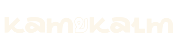 Text that reads 'kamukalm' in a stylized, bold font with a twist on the letter 'm'.