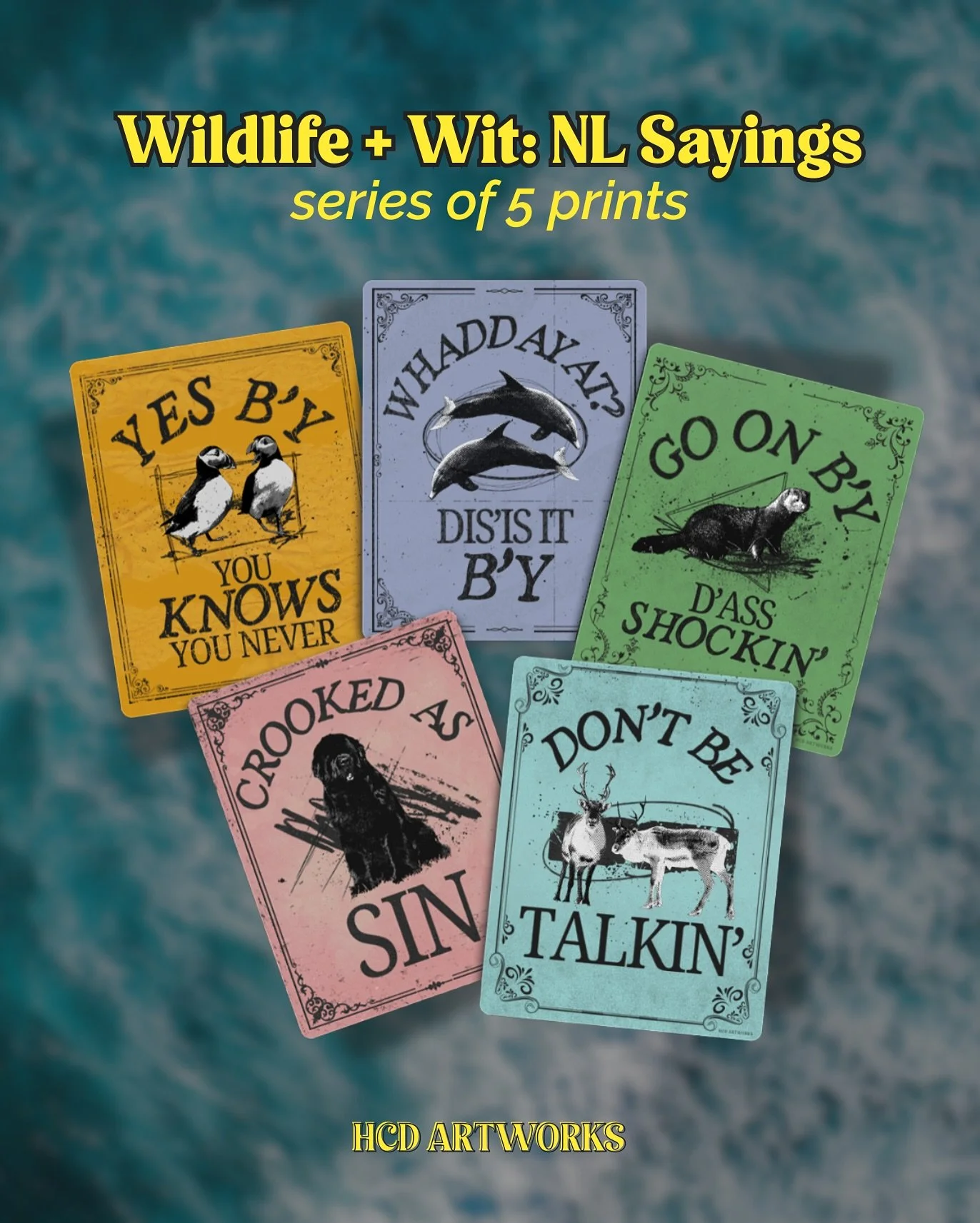 🌊 WILDLIFE + WIT: NL Sayings 5-print Series
✨ 𝙣𝙤𝙬 𝙖𝙫𝙖𝙞𝙡𝙖𝙗𝙡𝙚 (𝙙𝙞𝙜𝙞𝙩𝙖𝙡 𝙥𝙧𝙞𝙣𝙩𝙨 𝙛𝙤𝙧 𝙣𝙤𝙬) ✨

You can&rsquo;t tell me that you can go a day in Newfoundland and Labrador without hearing at least 1 of these sayings. (Well, you