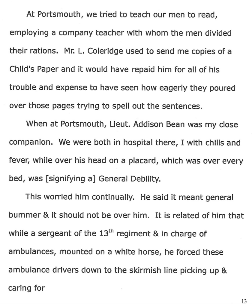 Typed page 13 of Handwritten diary by Civil War Captain William Parlin