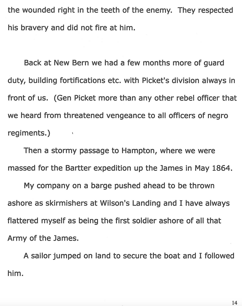 Typed page 14 of Handwritten diary by Civil War Captain William Parlin