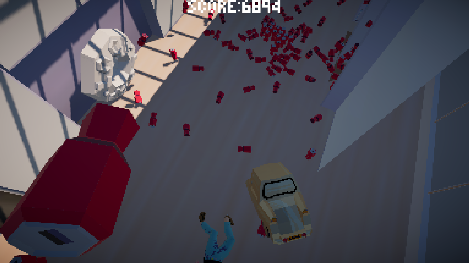 Points are awarded for every other one of Tony Heaton's artwork struck by stray shaker cans - as well as the satisfaction of seeing them collapse out of their fixtures.