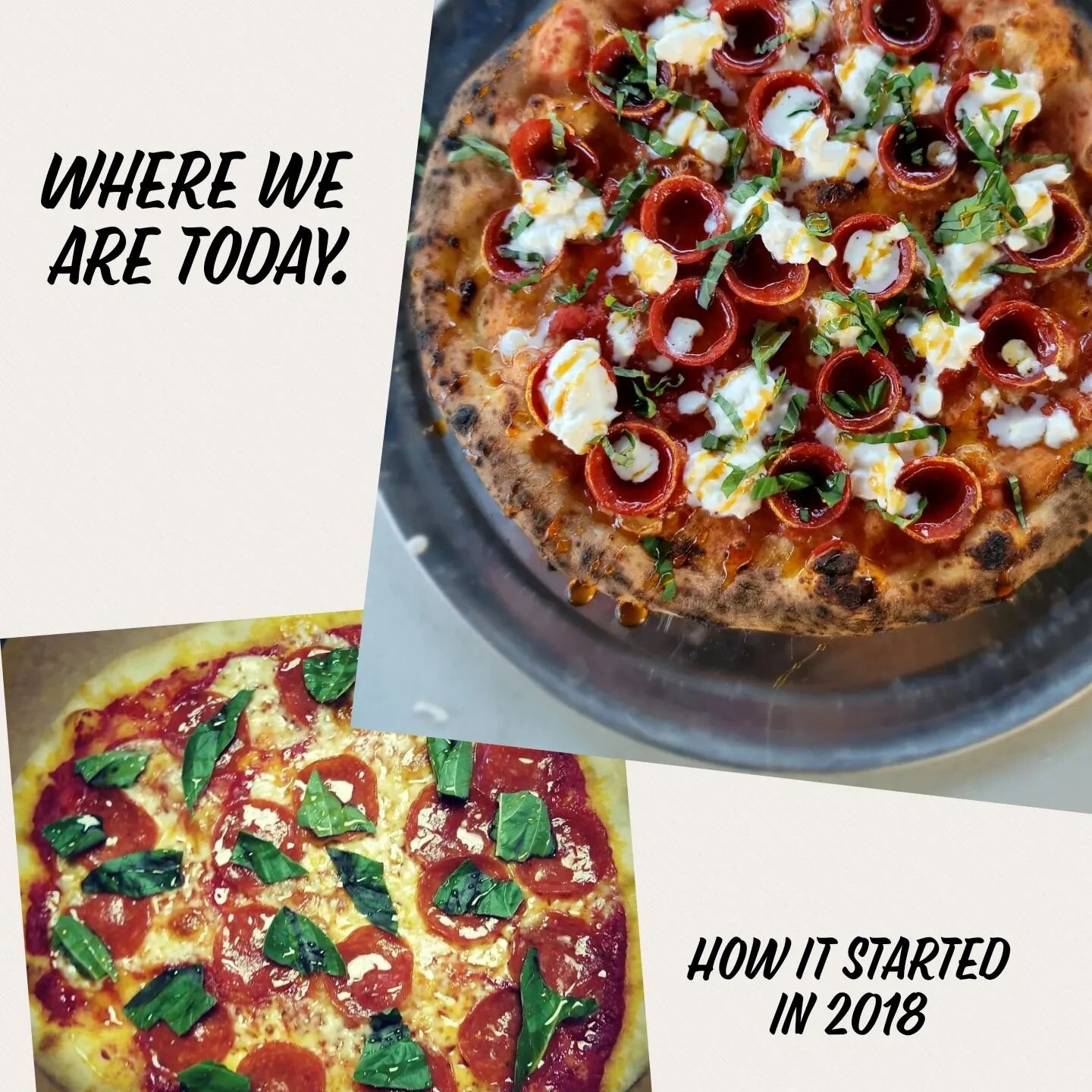 Where we are today vs how we started. In 2018 I was making mediocre pizzas in my home gas oven and had enough. They tasted fine, but they were aesthetically not sexy and not my favorite style. I decided to purchase my 1st wood burning pizza oven  for