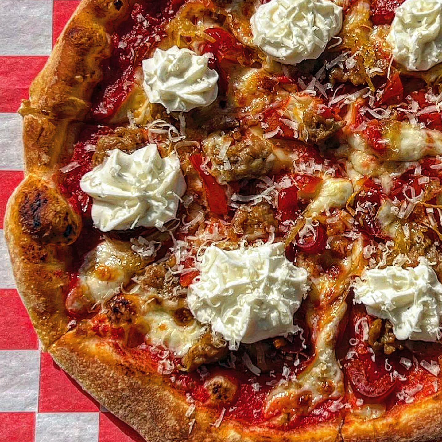 New Pizza on the menu this season, The Sausage and Pepper 2.0. This pie has Crushed tomato sauce, mozzarella, crumbled sweet Italian sausage, cherry peppers, caramelized onions, pecorino romano, and is finished with whipped ricotta.

#pizza #pizzapiz