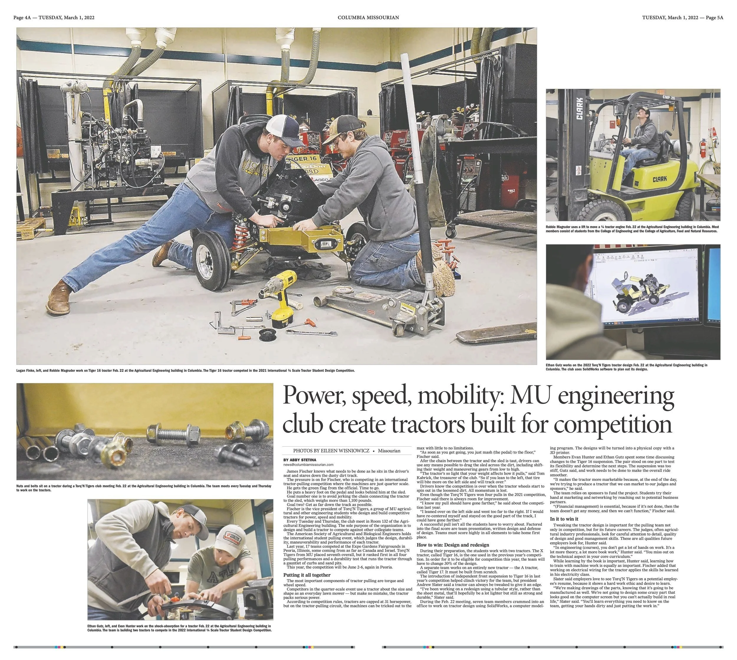 
Story by Abby Stetina,
Photos by Eileen Wisniowicz,
Design by Jacey Johnson. I made an edit and toned the torq photos, then helped the designer create the double-truck page by trying to stagger the photos.