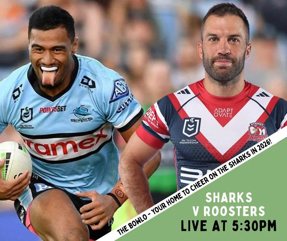 It&rsquo;s GAME DAY at the Bowlo 🏉🔥

We&rsquo;re open from 12pm today, so get in early and make a day of it!

Sharks 🆚 Roosters &mdash; kicking off at 5:30pm

Cold beers pouring, big screens ready, and the kitchen firing so you don&rsquo;t miss a 