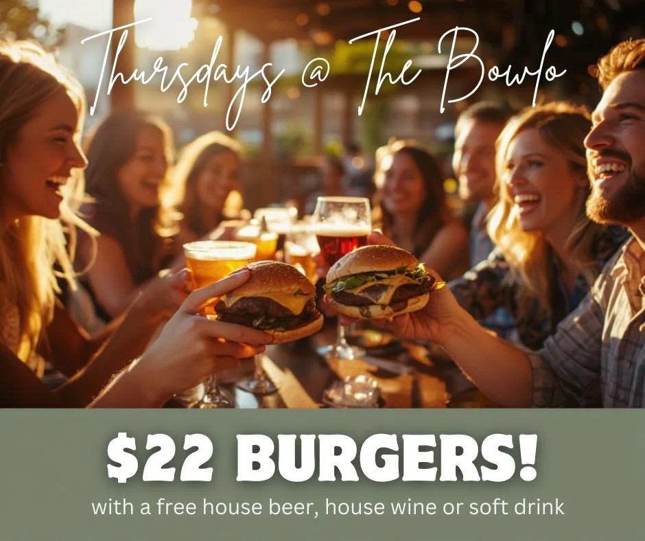 Rain, rain go away&hellip; or better yet, head to the Bowlo 🍻🌧️

It&rsquo;s the perfect weather to settle in with a cold drink, warm feed and good company tonight at the Bowlo.

🍔 Thursday Burger Night
All burgers just $22 and that includes a FREE