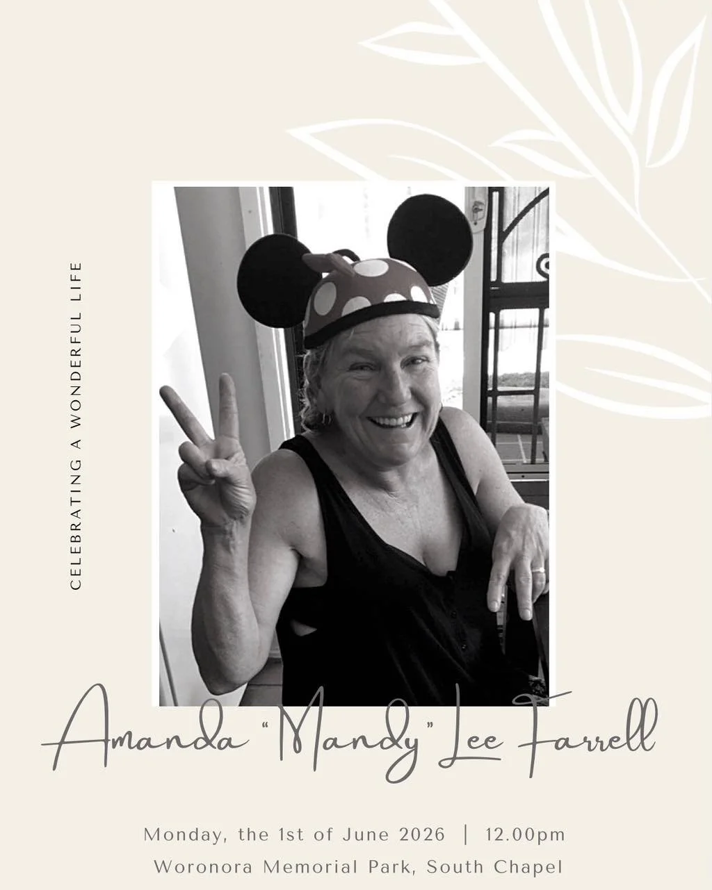 It&rsquo;s with great sadness that we announce the passing of long-time Bundeena resident, Mandy Farrell.

Mandy&rsquo;s family warmly welcomes all who knew and loved her to join them for a farewell service at the South Chapel, Woronora Memorial Park