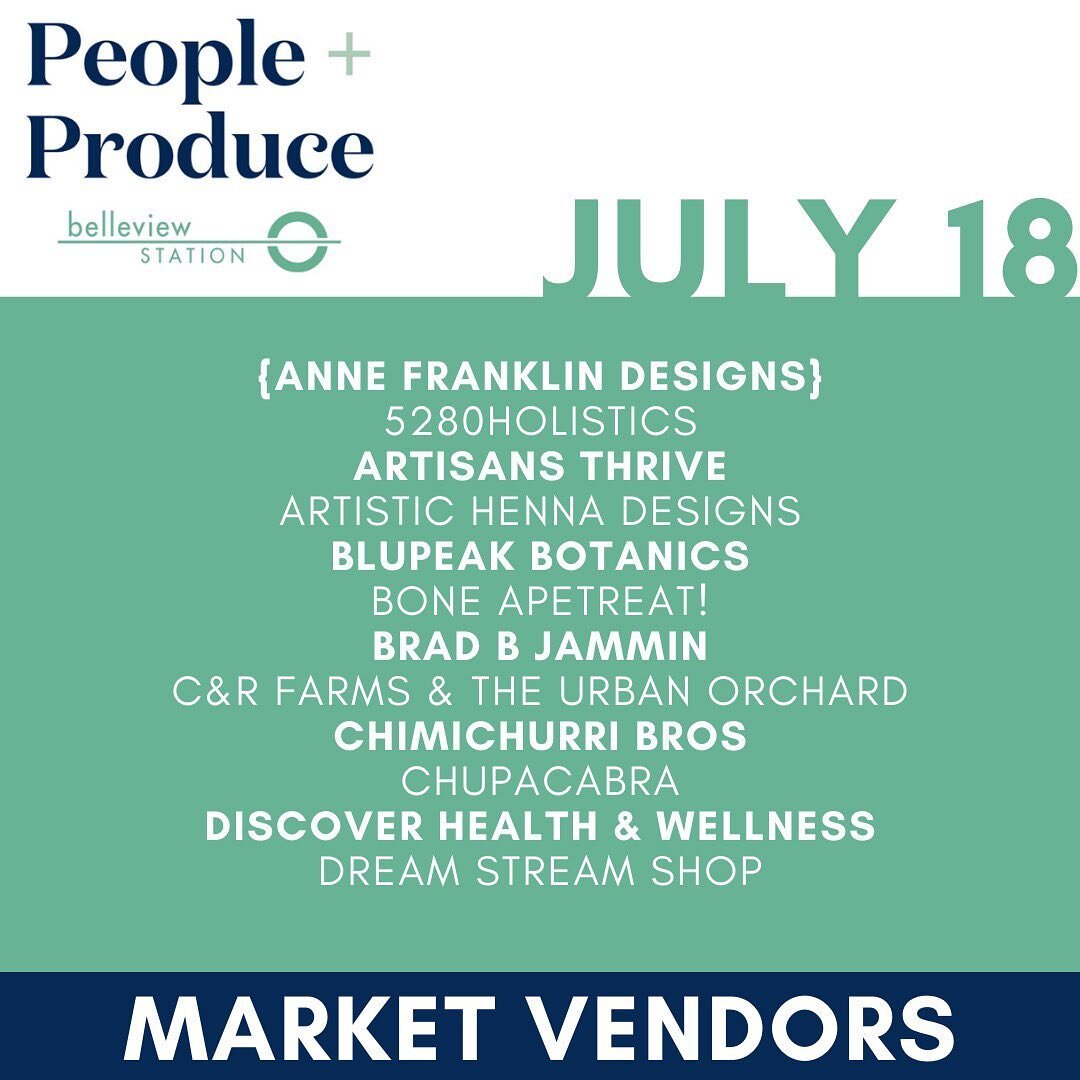 Sunday, July 18th Vendor Lineup! 🛍✨

Shop 45+ Local Food &amp; Craft Vendors every Sunday at Belleview Station from 9AM - 1PM. ✨