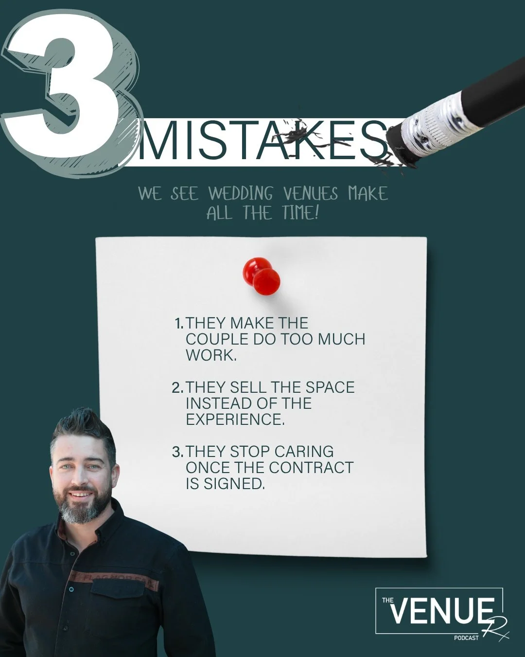 3 COMMON MISTAKES WEDDING VENUES MAKE 👀

1. Making the couple do too much.
Confusing processes, slow communication, and unnecessary back-and-forth can turn an excited couple into a frustrated one.

2. Selling the venue instead of the experience.
Cou