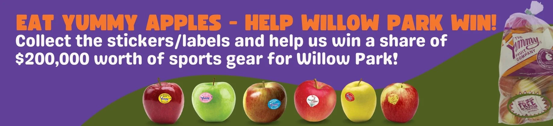 Eat Yummy apples and help Willow Park School win a share of $200,000 sports gear!