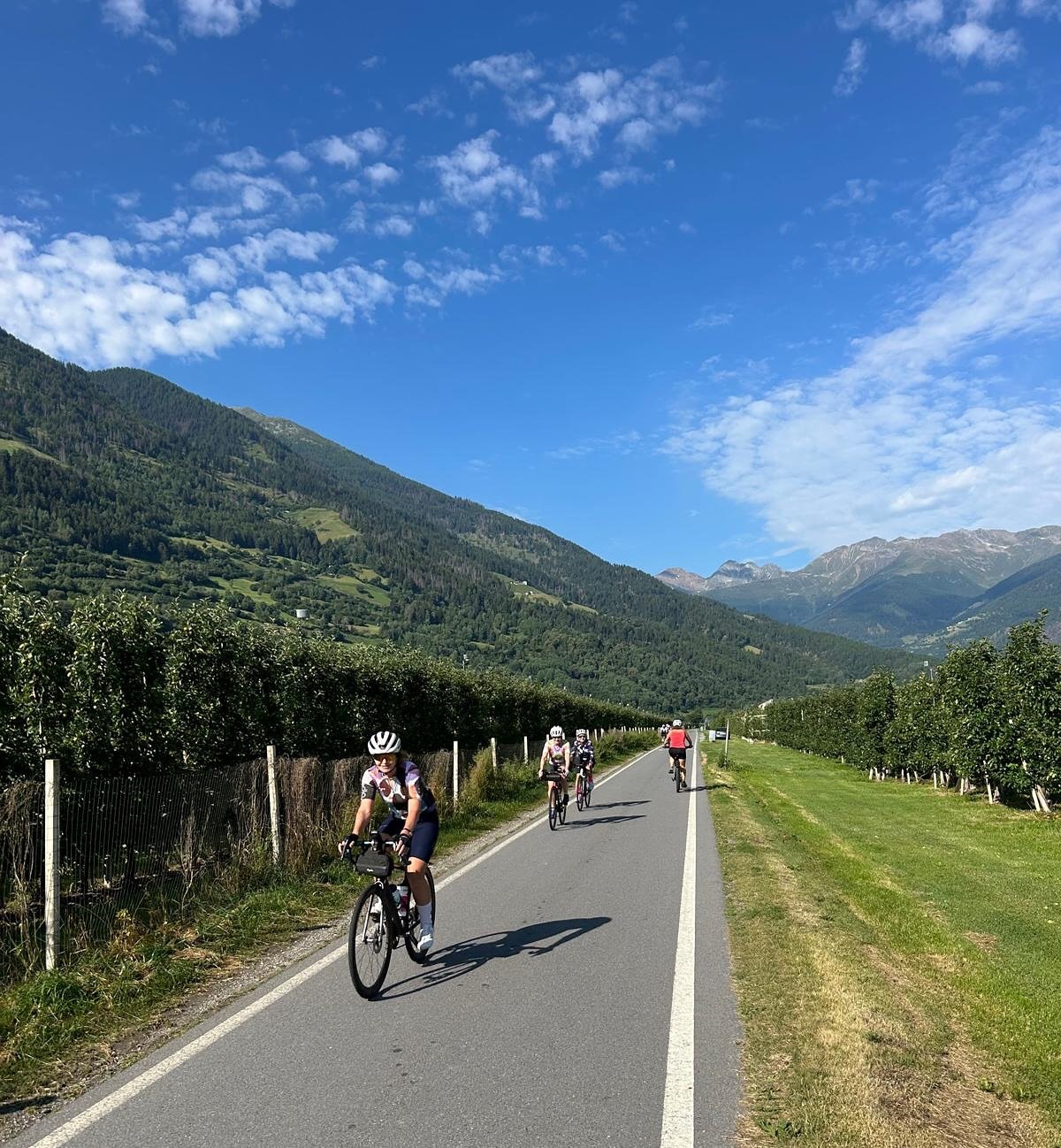 A downhill roll through the apple orchards and vineyards of the Alto Adige, as we followed the Via Claudia Augusta, the old Roman road - now a beautiful cycle path - to Bolzano. Plenty of stops along the way for photos, coffee. strudel and Forst! An 