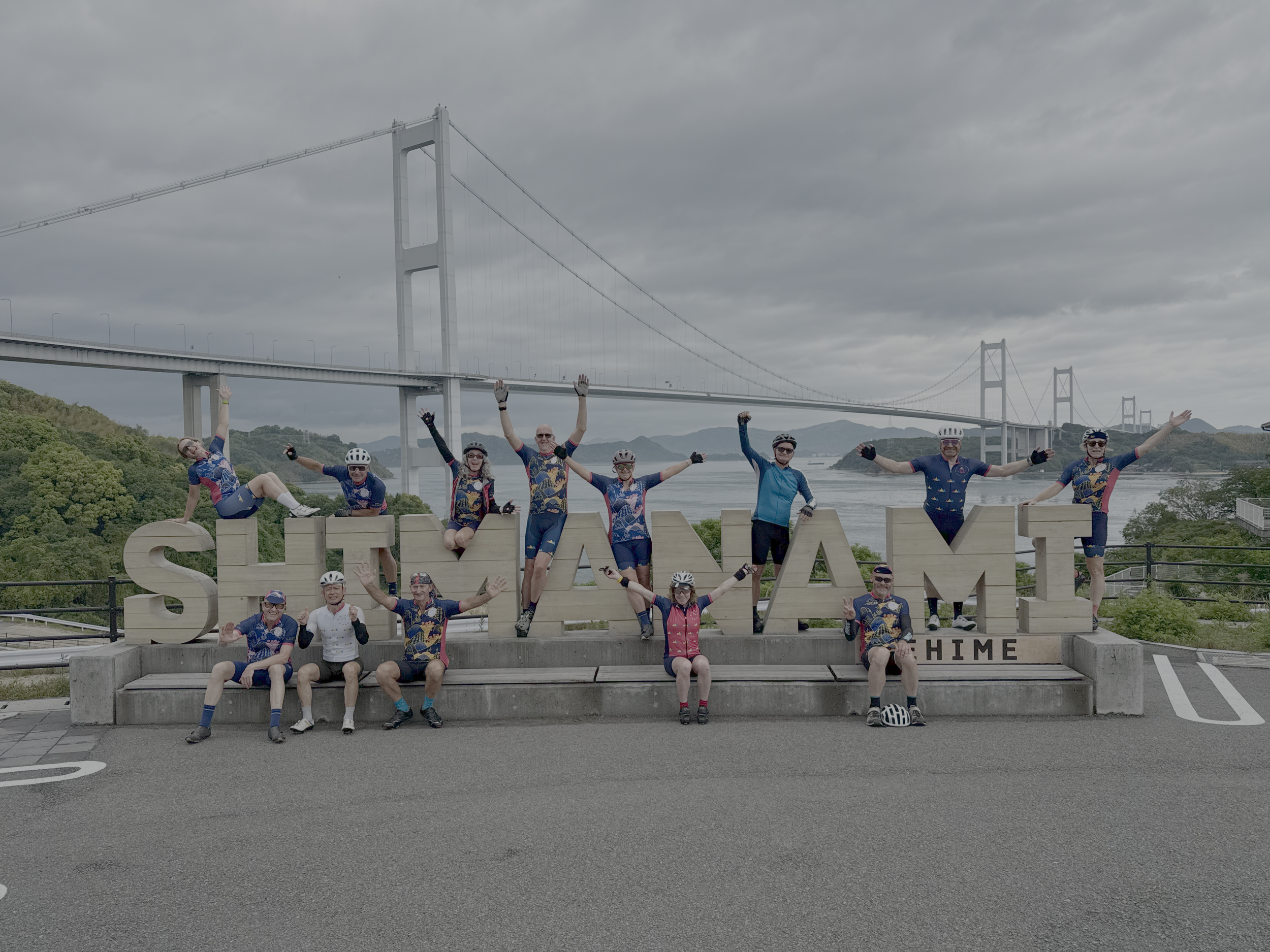 Cyclists at the Shimanami Sign Japan