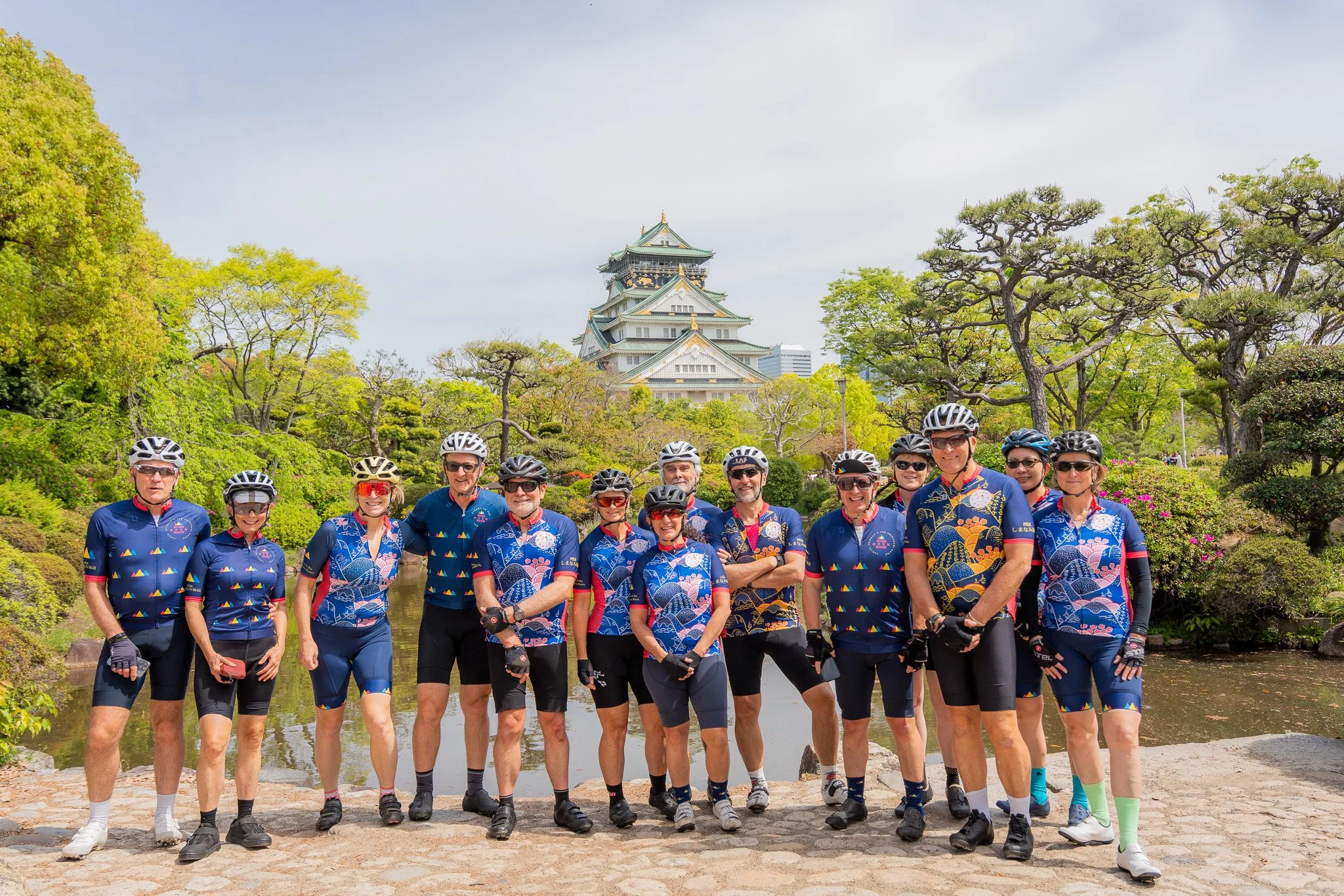 Cyclists in front of Osaka Castle Japan