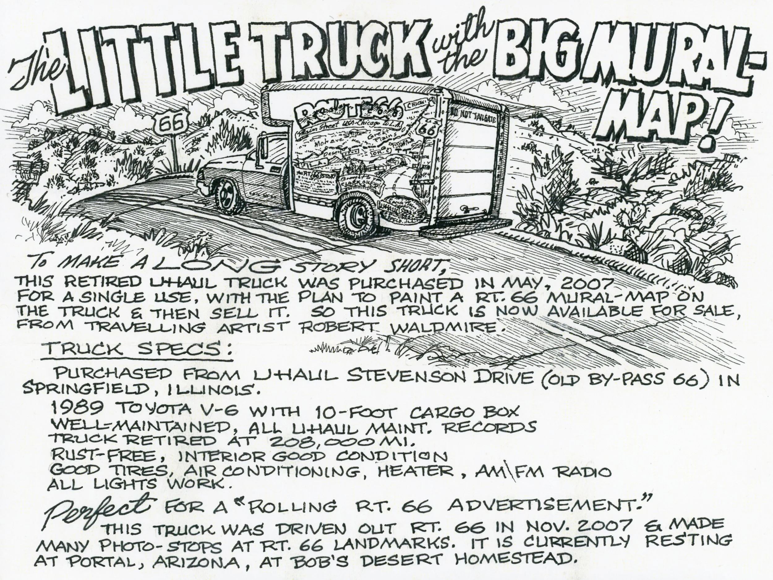 Flyer that Bob created to sell the truck