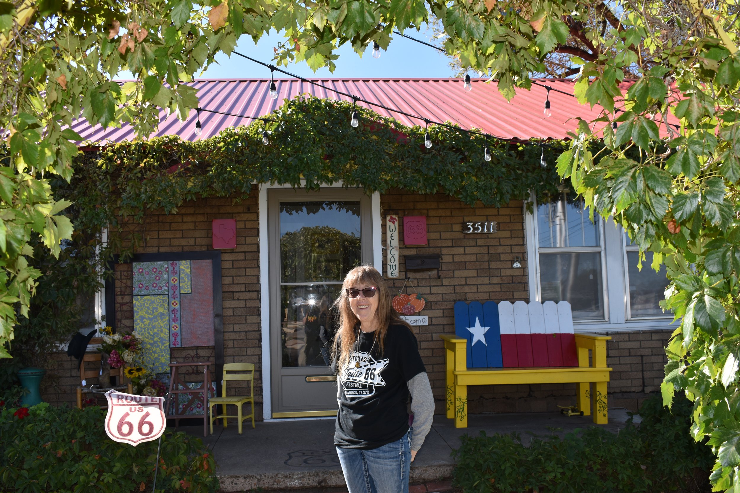  Dora Meroney, pictured here, and her sister  own the Texas Ivy Antiques store on 6th Street (Route 66), Amarillo,.  Dora is Treasurer of Old Route 66 Assn of Texas. 
