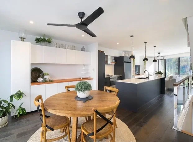 Kitchen renovation with all new lighting, appliances and ceiling fans