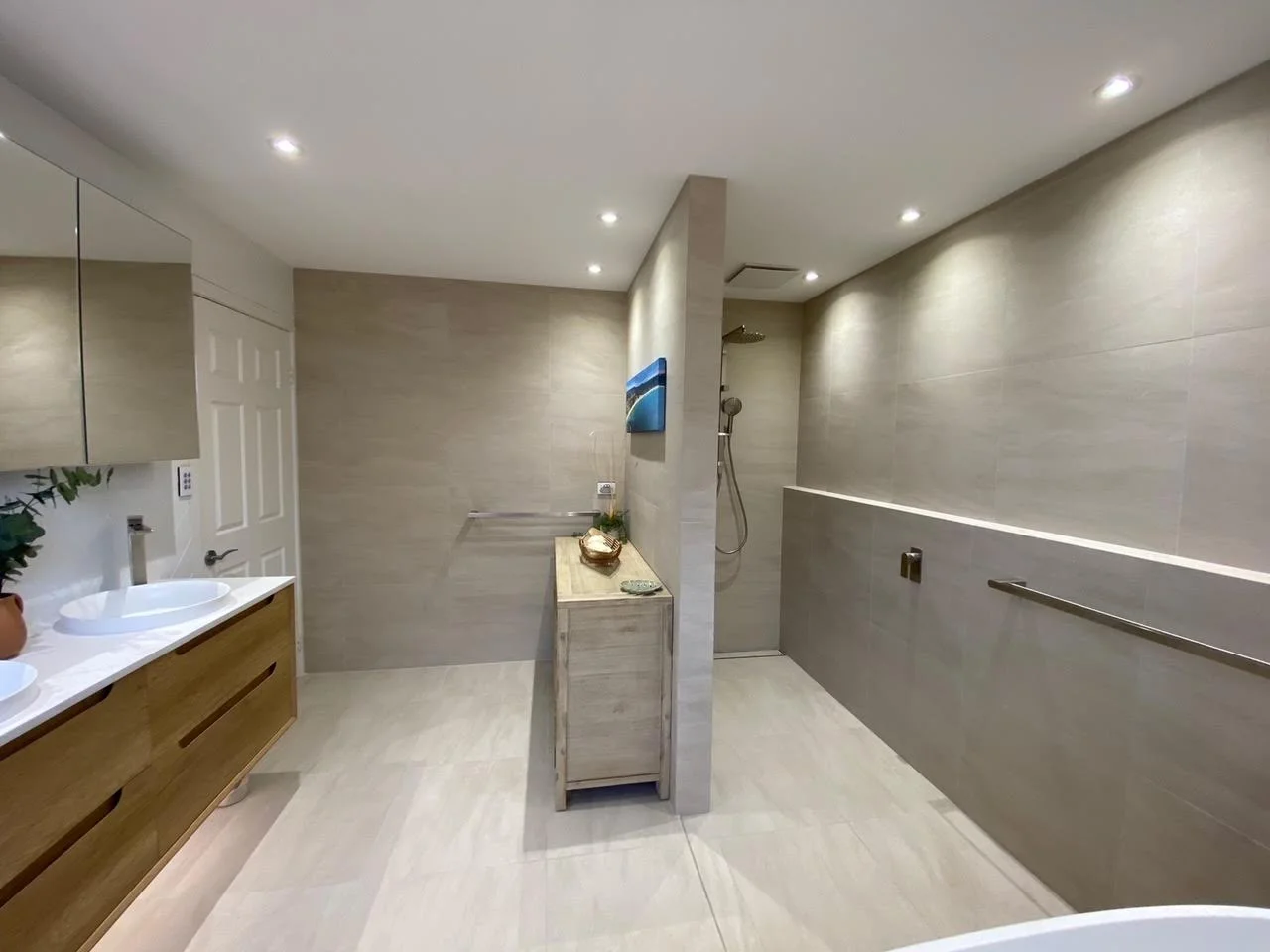 Bathroom renovation with new downlights, extraction fan and temperature control