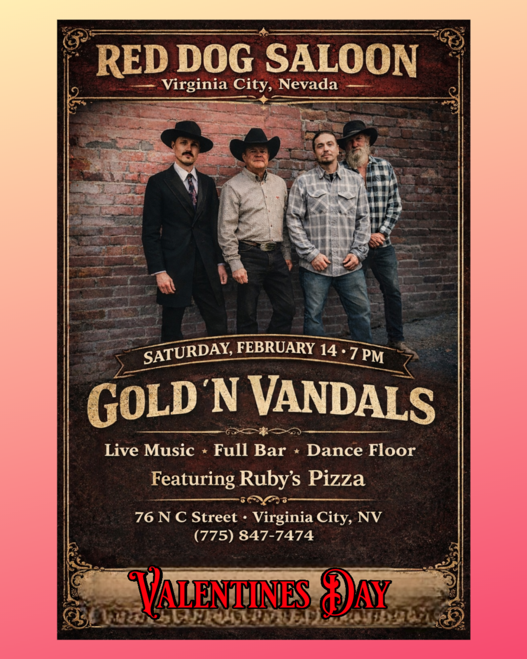 Gold ’N Vandals Valentine’s Sat., Feb 14, 7PM • Free cover