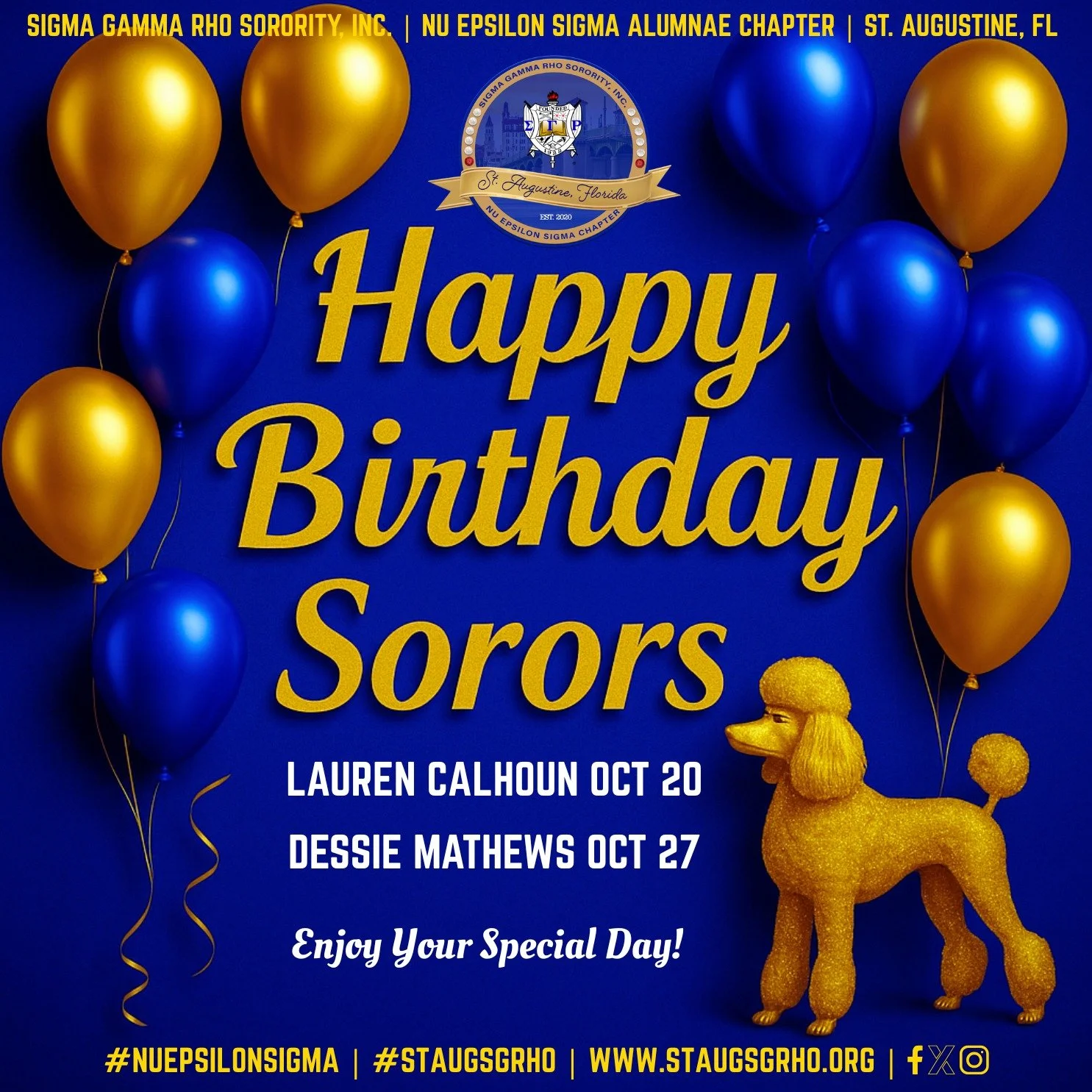 Happy Birthday to our October Sorors! ππ₯³ We're sending you wishes for a day filled with joy, laughter, and all things wonderful. May your special day be as golden and bright as you are!
Enjoy your celebration, Sorors! ππ
#staugsgrho #nuepsilon