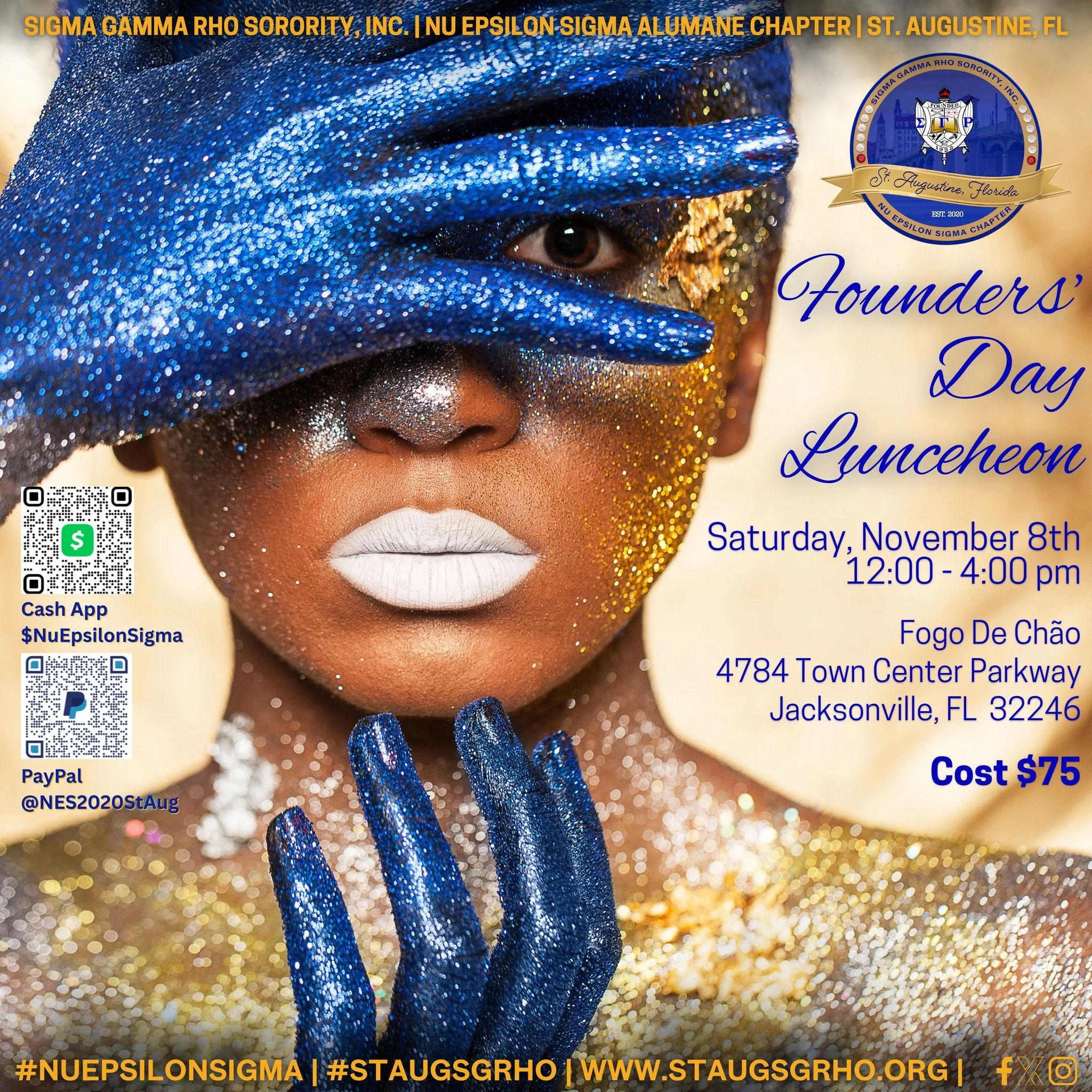 Shimmering in gold, glowing in Royal Blue&hellip; and now open to ALL! 💛💙 The Nu Epsilon-Sigma Alumnae Chapter invites everyone to join us for a dazzling Founders' Day Luncheon at Fogo de Ch&atilde;o &ndash; Jacksonville, FL on November 8th | 12 PM
