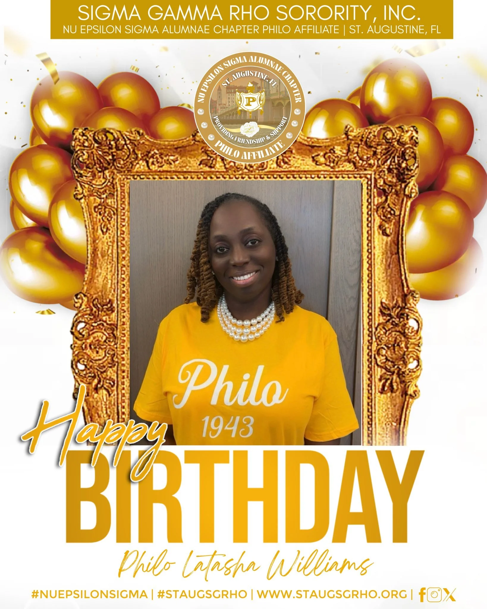 Happy Birthday, Philo Latasha Williams! 💛🤍 Wishing you a wonderful day filled with joy, love, and celebration. We appreciate all you bring to our Philo Affiliate and Nu Epsilon Sigma! 💙💛 #NESPhilos #NuEpsilonSigma #StAugSGRho #HistoricCoastPoodle