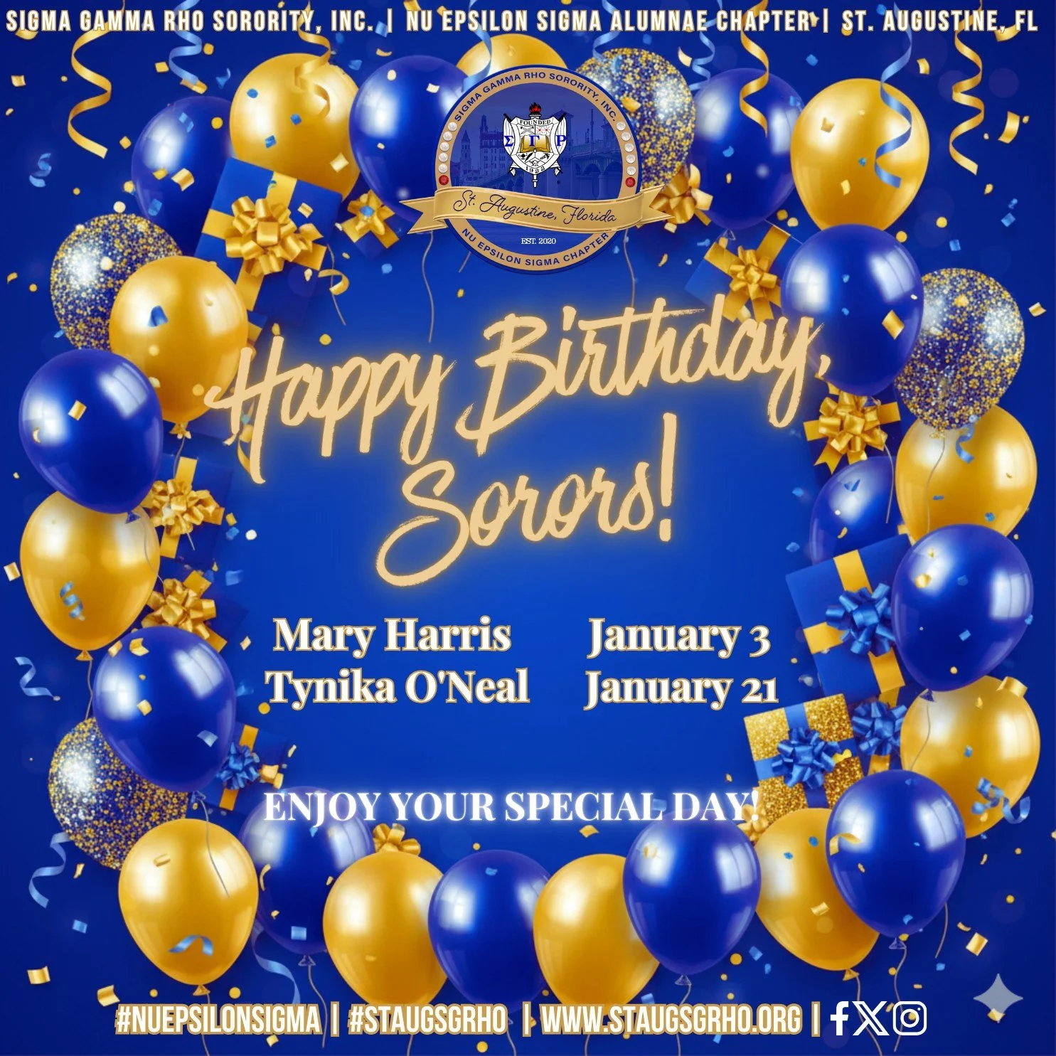 We&rsquo;re celebrating all of our Sorors with January Birthdays! May this new year of life bless you with golden opportunities, renewed strength, and moments that remind you just how cherished you are. Keep glowing, keep leading, and keep embodying 