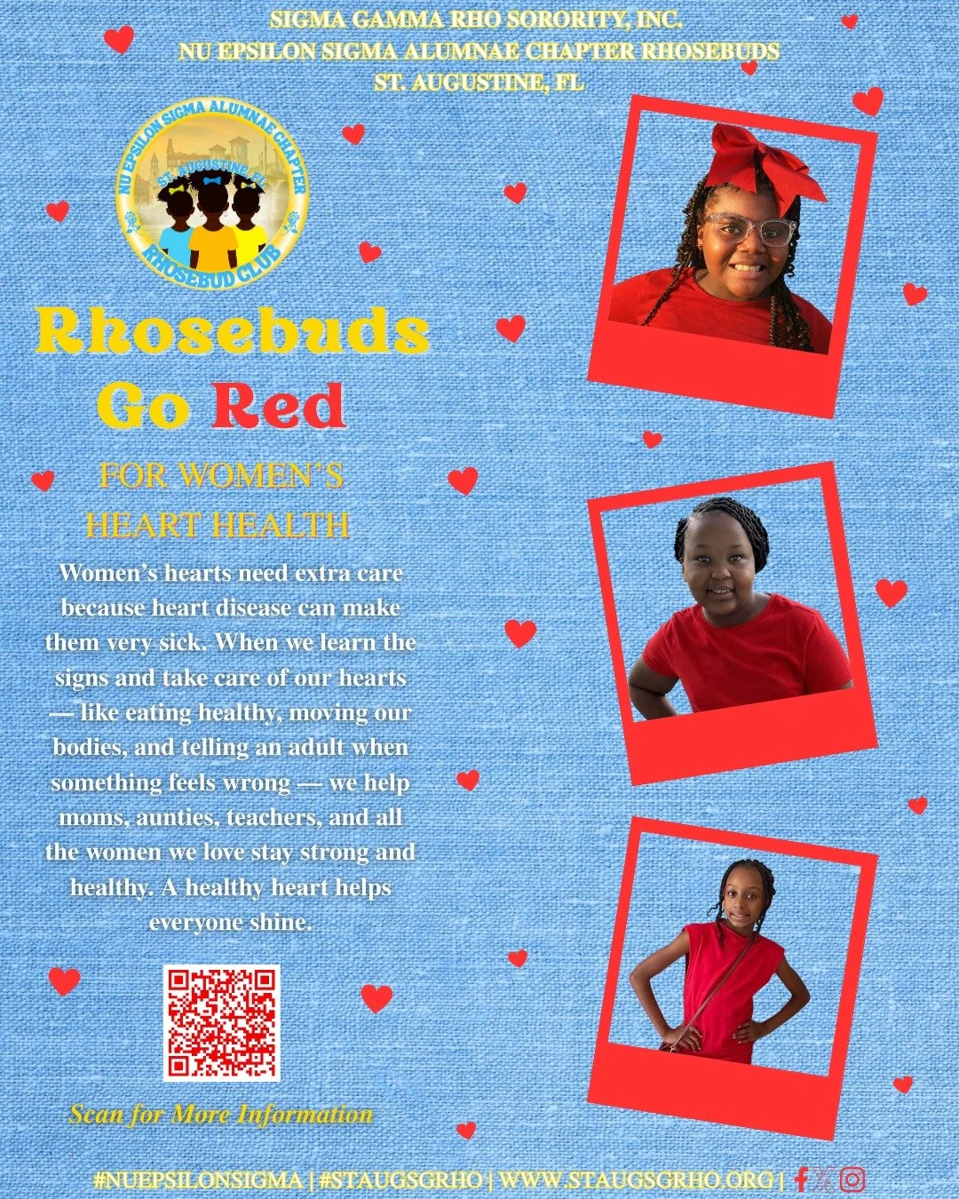 Rhosebuds, today we wear red to help keep the women in our lives healthy and strong. When we learn how to take care of our hearts, we help our moms, aunties, teachers, and friends stay safe. Little hearts can make a big difference. #RhosebudsGoRed #H