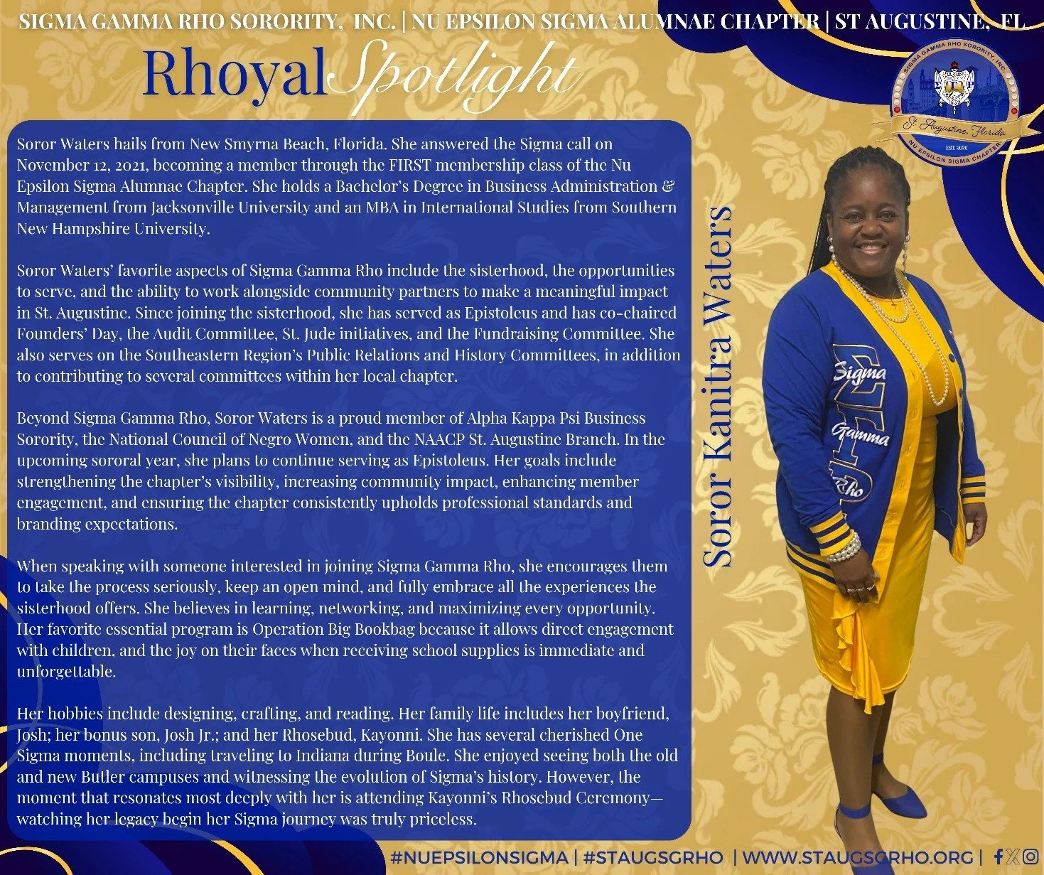 Soror Kanitra Waters is a force &mdash; leading, serving, creating, and elevating everything she touches. From chapter branding to community impact, she brings vision, power, and that unmistakable Sigma fire.

She&rsquo;s not just showing up&hellip; 